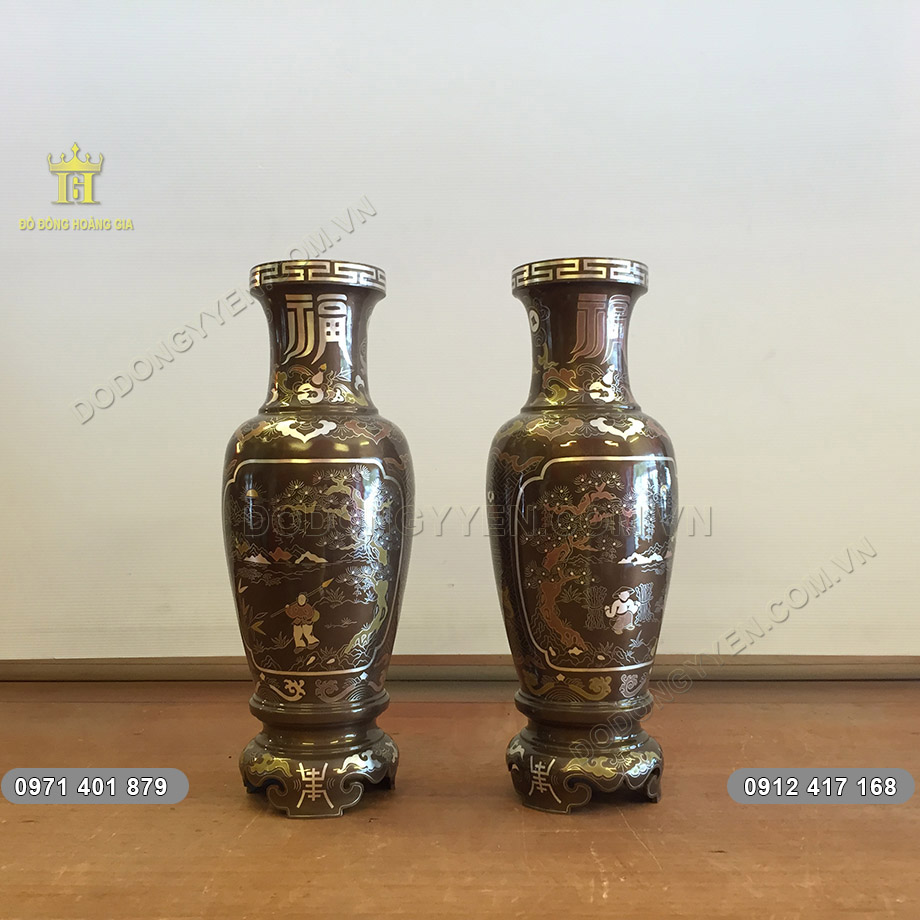 lọ hoa khảm v&agrave;ng bạc